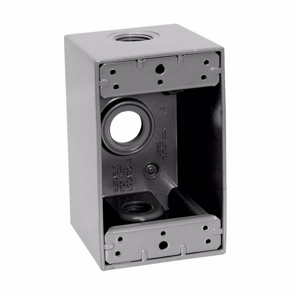 TP7074 Weatherproof Outlet Box, Die-Cast Aluminum, 24 cu-in Capacity, 1 Gangs, 3 Outlets, 3 Knockouts, 2-7/8 in W x 2-21/32 in D x 4-4/16 in H