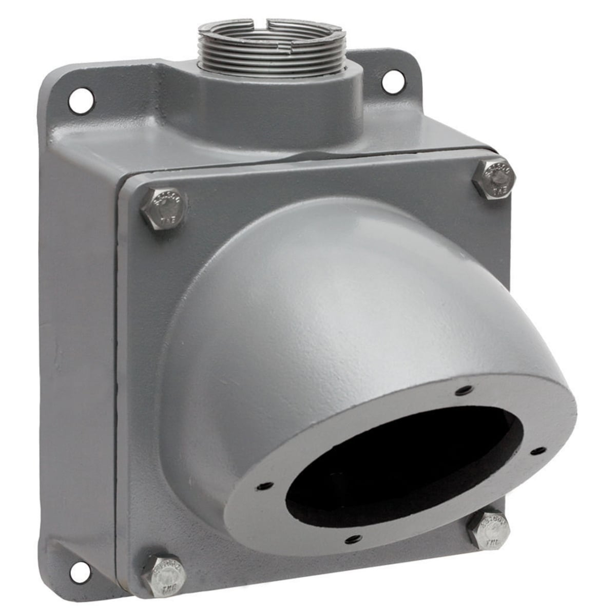 MB2003W 1-Outlet, 4-Way 45 deg Angled Back Box With 2 in NPT Hub Knockout, 10.82 in H x 8.17 in W x 9.86 in D, For Use With Insulgrip 200 A Pin and Sleeve Devices, Cast Aluminum