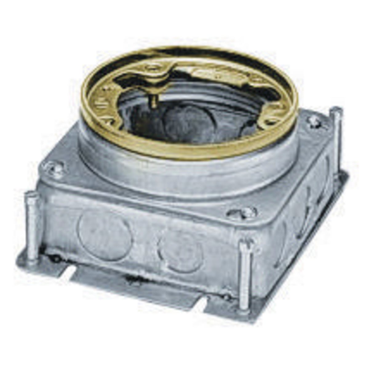 B2529 Fully Adjustable Shallow Standard Sized Floor Box, Stamped Steel, 37.3 cu-in Capacity, 1 Outlets, 10 Knockouts, 6 in L x 4.81 in W x 2.91 in H