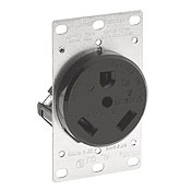 7313 Flush Mount Grounding Straight Blade Receptacle, 125 VAC, 30 A, 2 Poles, 3 Wires, Black