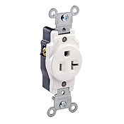 5891-W 1-Phase Heavy Duty Grounding Single Straight Blade Receptacle, 125 V AC, 20 A, 2 Poles, 3 Wires, White