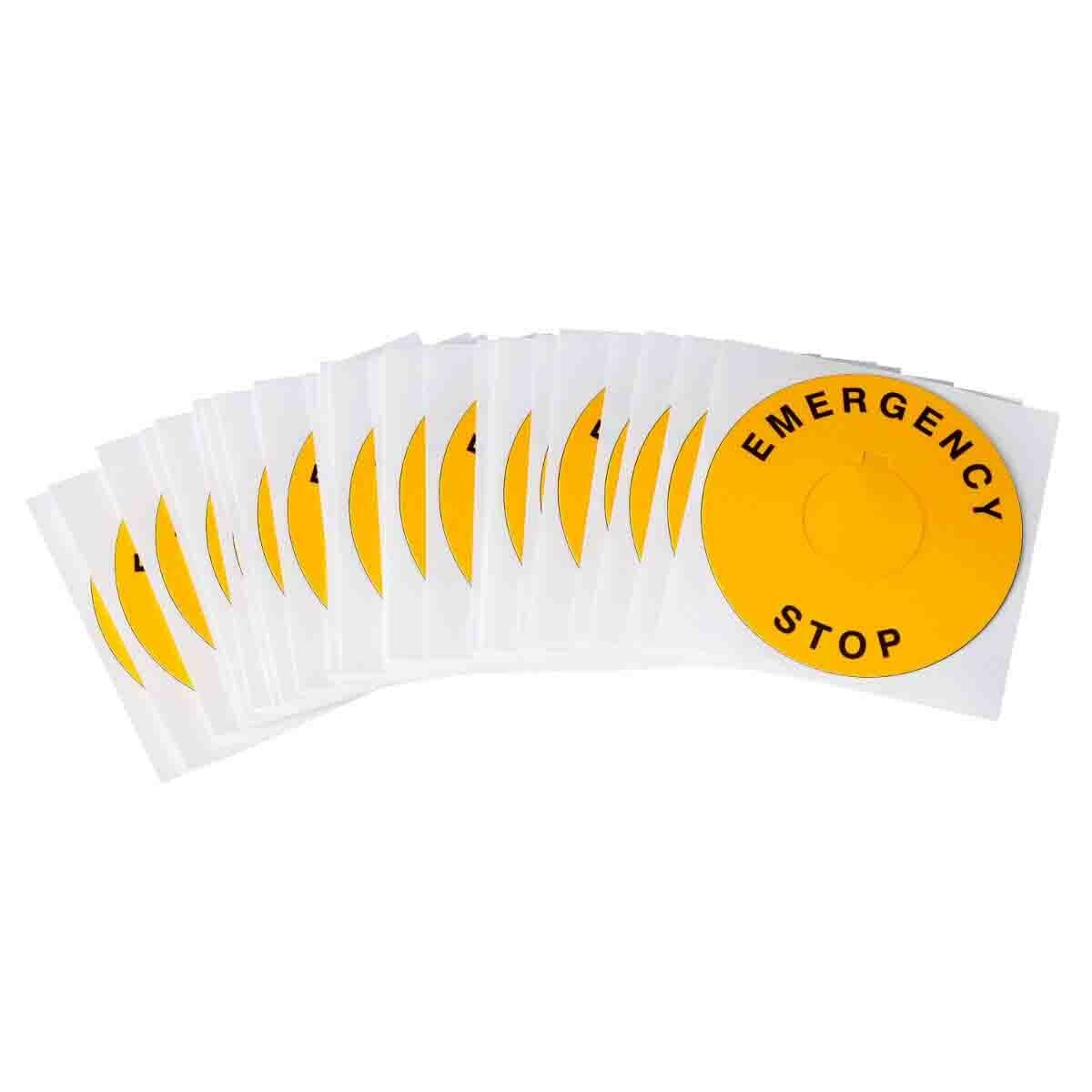 THTEP-247-593YL E-Stop Label, 2.36 in L x 2.36 in W, EMERGENCY STOP Legend, Black/Yellow, B-593 Polyester, 25 per Pack Labels