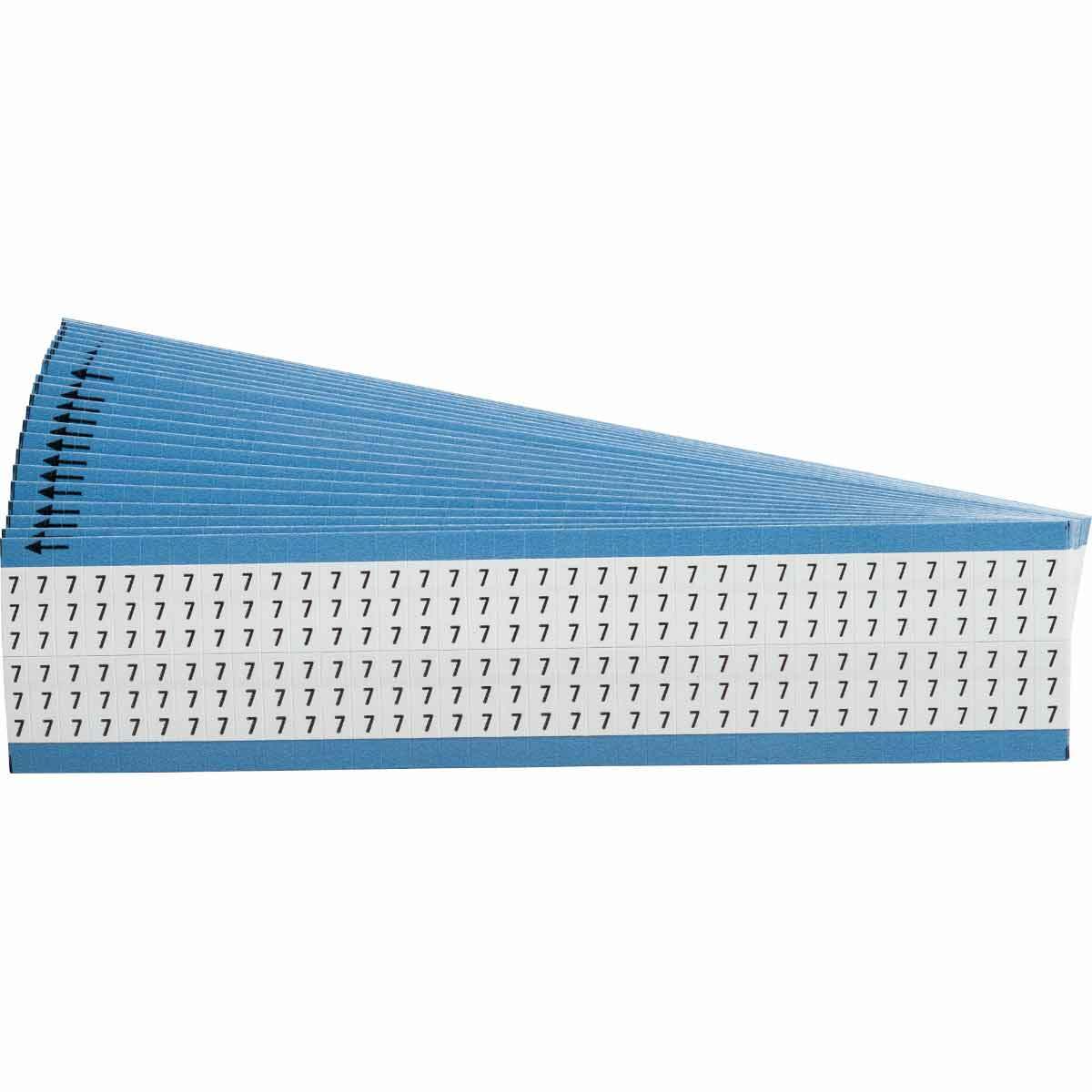 WM-7-SC-PK WM Series Die-Cut Pre-Printed Solid Number Wire Marker Card, 3/4 in L x 1/4 in W, Black on White, B-500 Repositionable Vinyl Coated Fabric, 72 Markers per Card