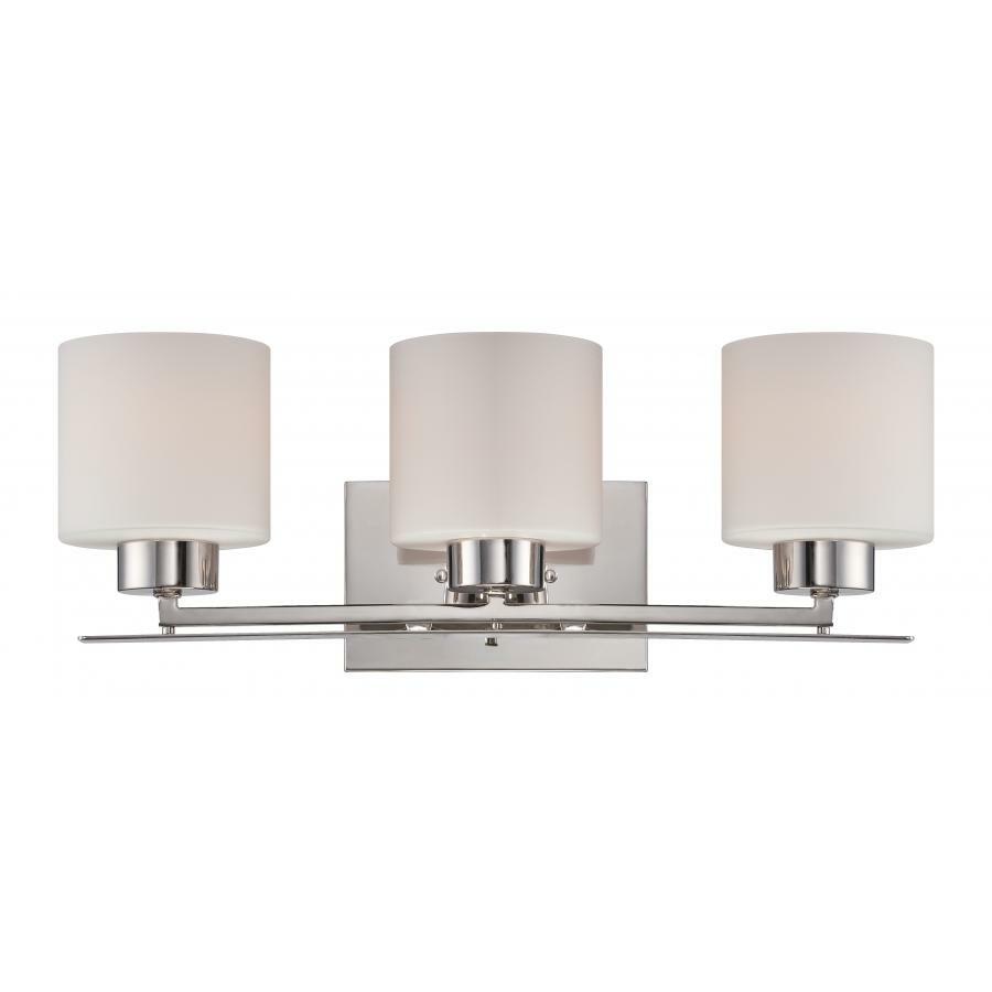 60-5203 Nuvo Parallel Transitional Vanity Light Fixture, (3) A19 Lamp, 120 V AC, Polished Nickel Housing