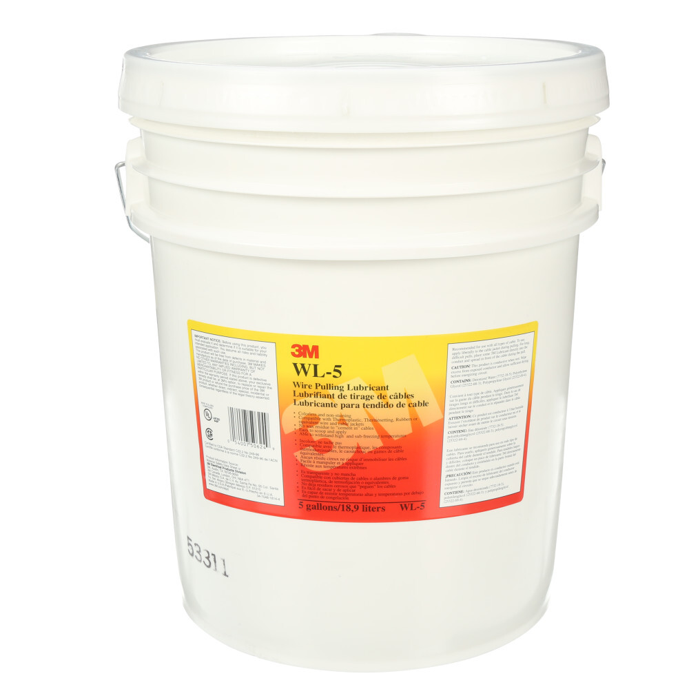 7000031543 WL Series Wire Pulling Lubricant, 5 gal Container Pail Container, Gel Form, Translucent White, Specific Gravity: 1.01