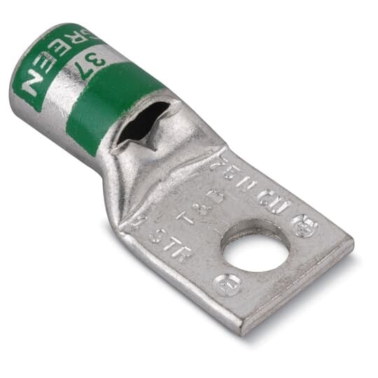 54150 Color-Keyed 54100 1-Hole Non-Insulated Compression Lug With Peep Hole, 1 AWG Copper Conductor, Die Code: 37, 1/2 in Stud, Copper