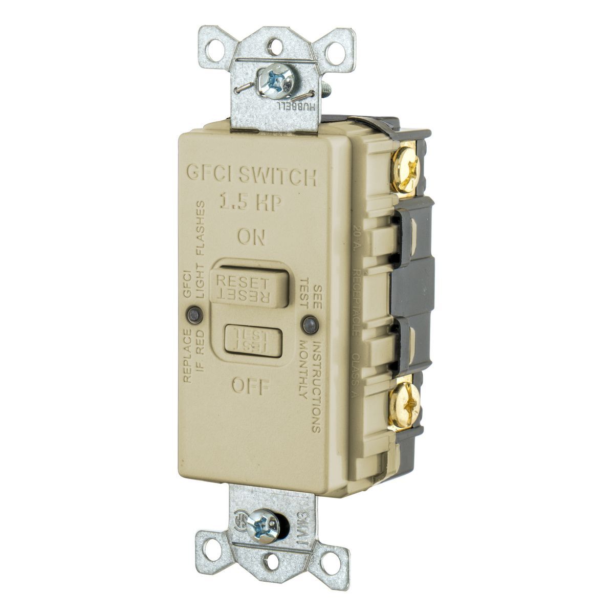 GFBFHP20I Blank Face Standard GFCI Receptacle, 125 VAC, 20 A, 3 Wires, Ivory