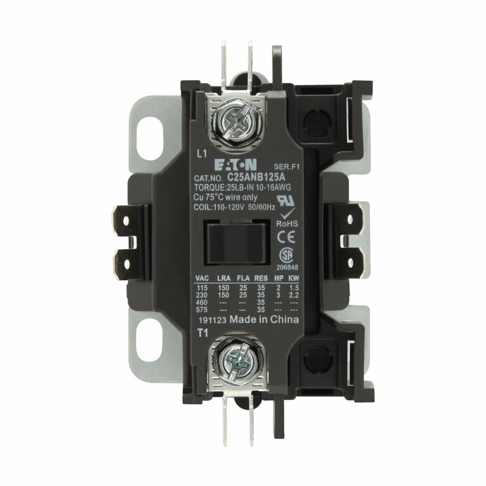 C25ANB125A Compact Definite Purpose Control Contactor, 110/120 V AC Coil, 25 A, 1 Pole