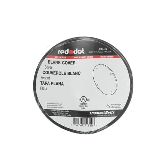 SS-B Red Dot Weatherproof Round Box Cover With Gasket, 4-1/8 in Dia, Blank Cover, Stamped Aluminum