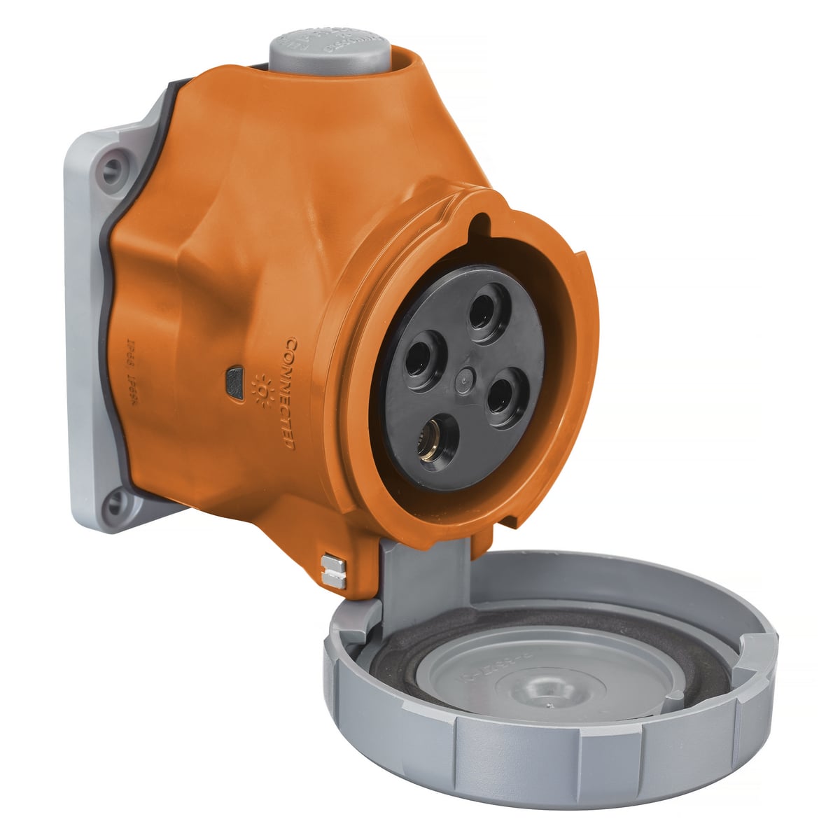 HBLS460R12W 3-Phase Grounding Switch Rated Screw Mount Pin and Sleeve Receptacle, 125/250 V AC, 60 A, 3 Poles, 4 Wires, Orange