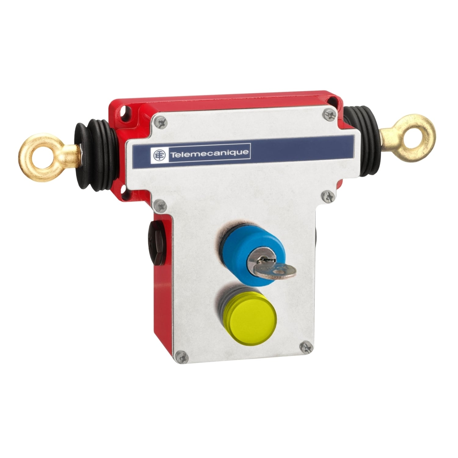 XY2CEDA596 Preventa Dual Emergency Stop Rope Cable Pull Switch, 300 V AC, 10 A, 2NO-2NC Contact