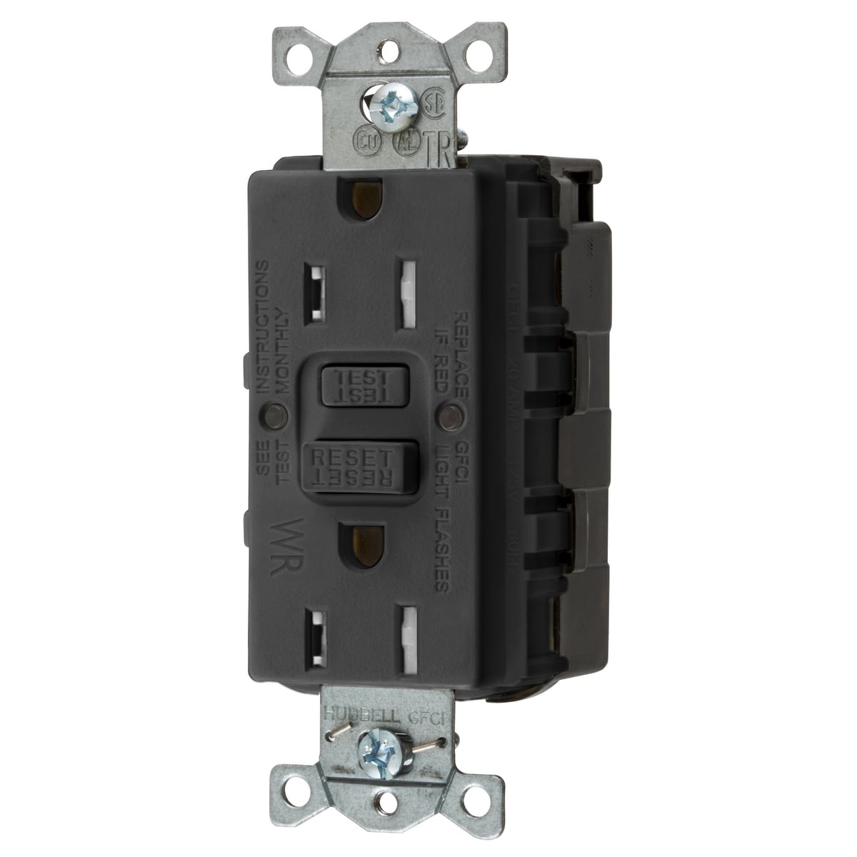 GFTWRST15SNAPBK 1-Phase Decorator Duplex Heavy Duty Self-Test Tamper/Weather Resistant GFCI Receptacle, 125 VAC, 15 A, 2 Poles, 3 Wires, Black