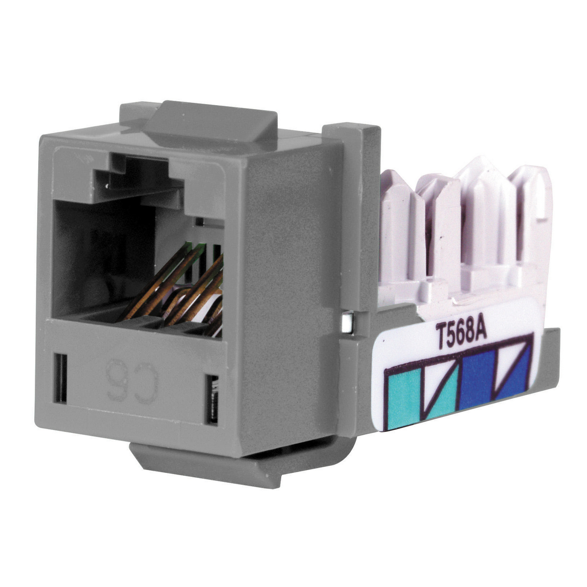 HXJ6GY25 8-Position Standard Universal A/B Jack, Cat 6 Module, Snap-Fit Mount, Gray