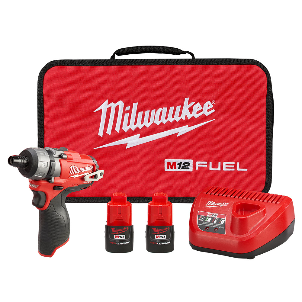 2402-22 M12 Fuel 2-Speed Screwdriver Kit, 1/4 in Chuck, 12 V DC, 350 in-lb Torque, Li-Ion Battery