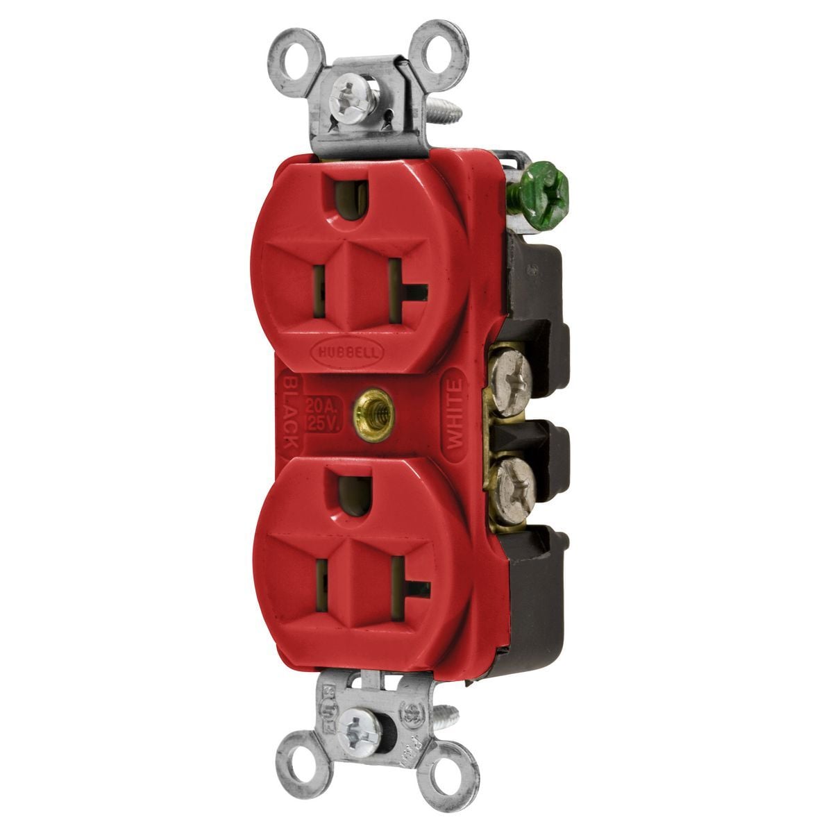 5362R 1-Phase Duplex Heavy Duty Standard Screw Mount Straight Blade Receptacle, 125 V AC, 20 A, 2 Poles, 3 Wires, Red