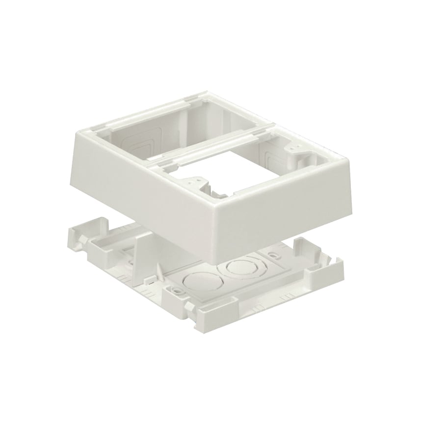 JBP2FSWH 2-Gang 2-Piece Power Rated Outlet Box, 5 in L x 6.14 in W x 1.62 in H, PVC, White