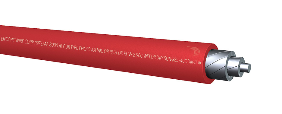 366125003598 RHH/RHW-2 Photovoltaic Wire, 1000/2000 V, (1) Conductors 500 kcmil Conductor Stranded Aluminum Conductor, Red