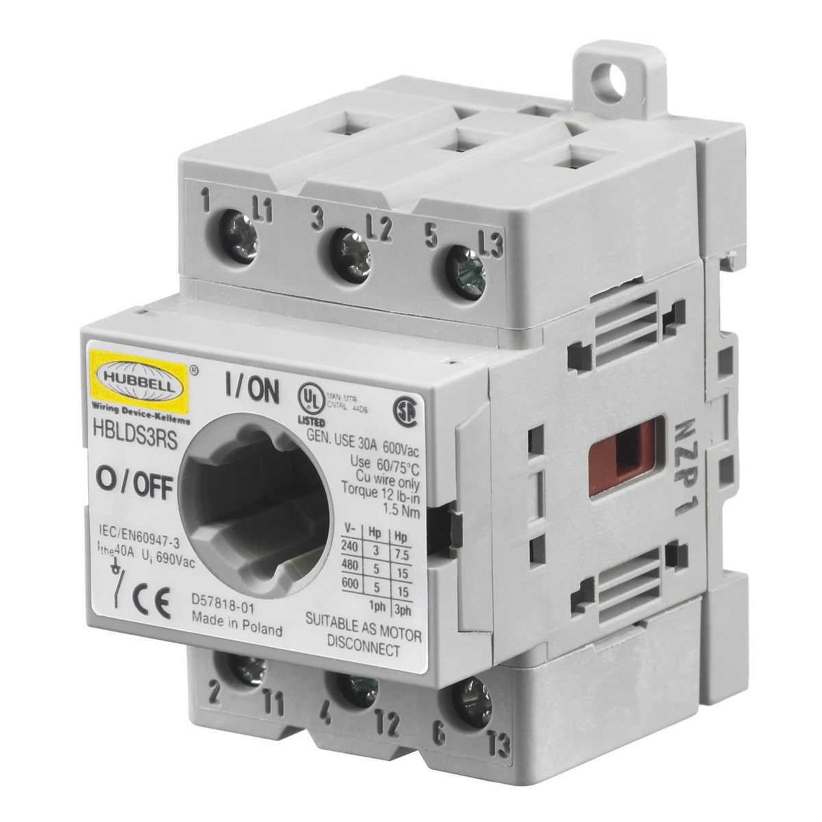 HBLDS33ACRS Standard Sized Replacement Switch, 600 V AC, 30 A, 3 Poles