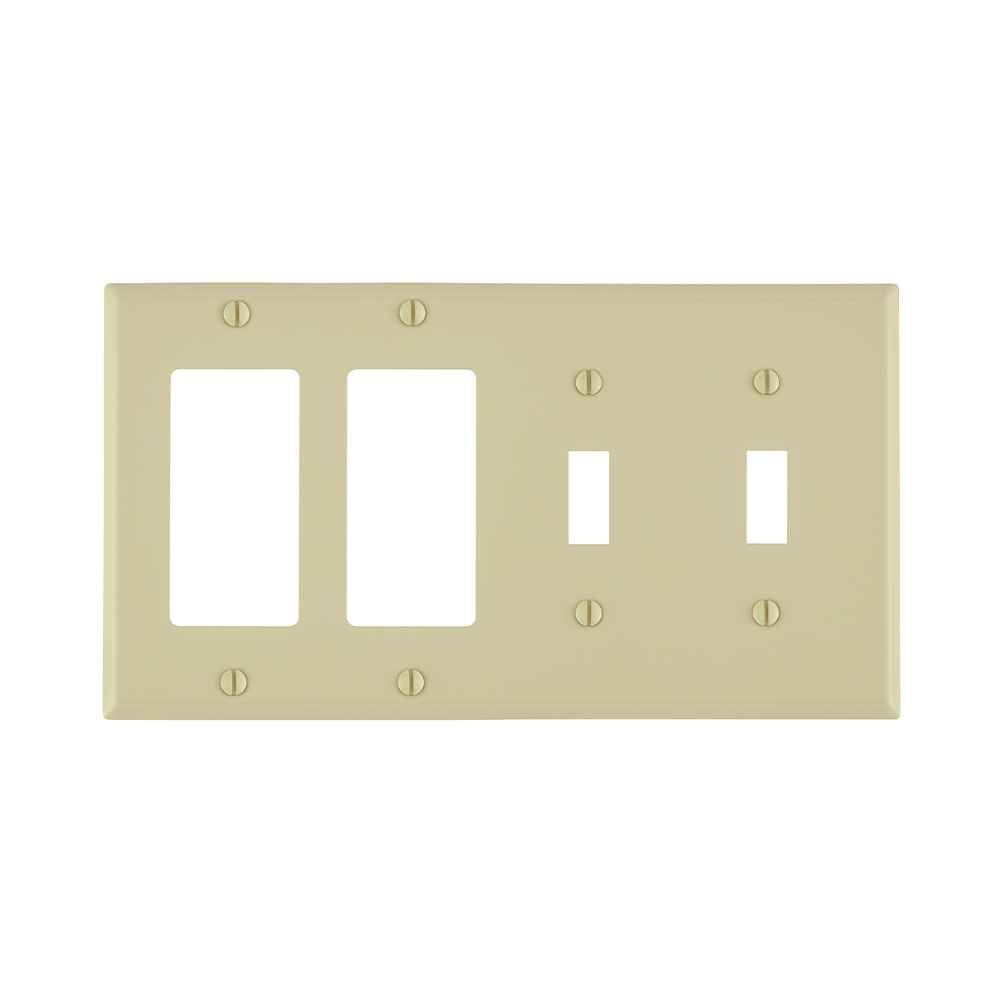 P2262-I Standard Size Combination Wall Plate, 4 Gangs, 8.19 in W x 4.5 in H, Thermoset, Ivory