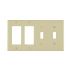 4-Gang 2-Toggle 2-Decora/GFCI Device Combination Wallplate, Standard Size, Painted Metal, Device Mount - Ivory