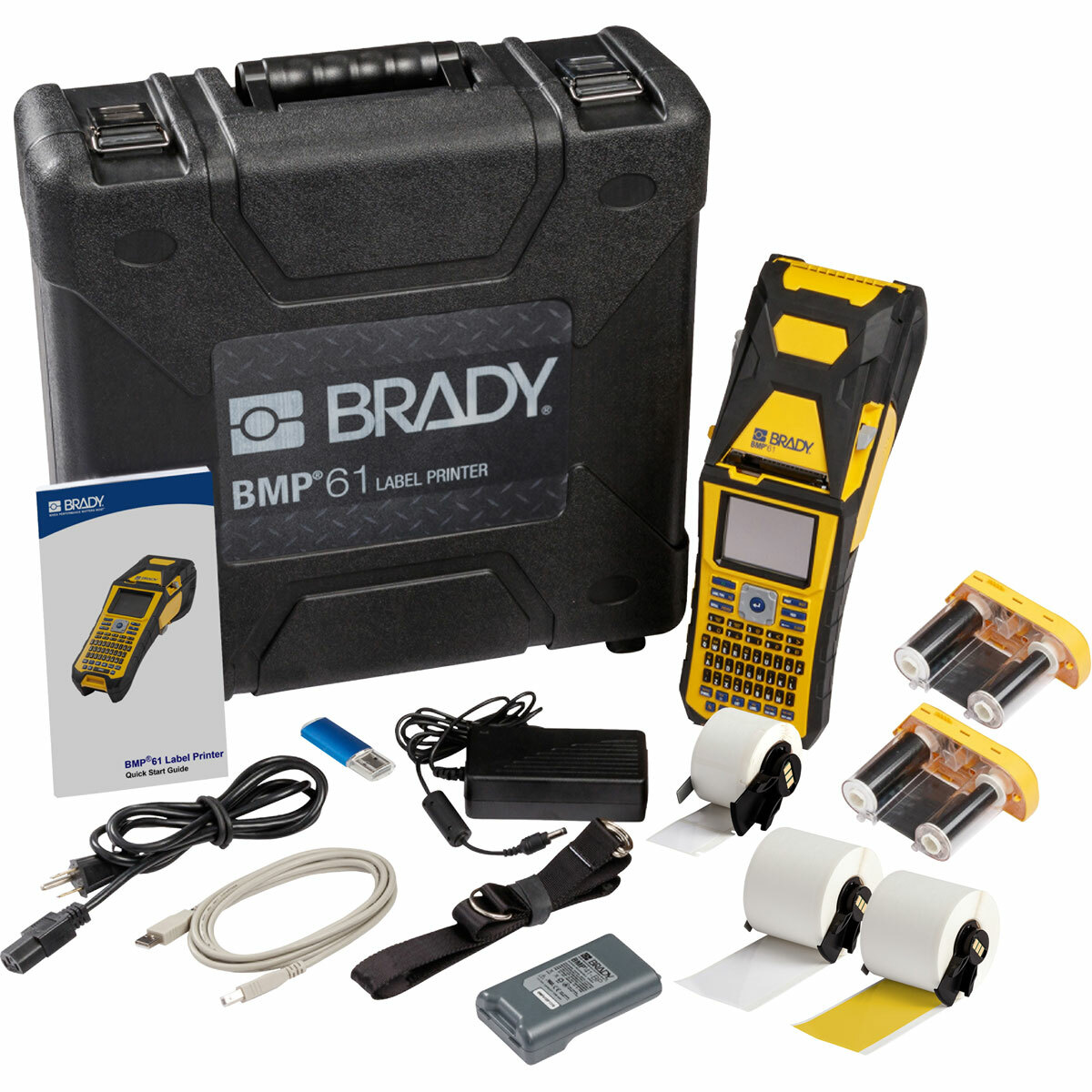 BMP61-SFID-KIT1 Portable Label Printer With Outdoor Material Kit, Thermal Transfer Print, 2 in W Tape, 4 to 170 Point Text Font, 110 to 240 V, 1200 mAh Battery, Color Touch Screen/LCD Backlit Graphics Display