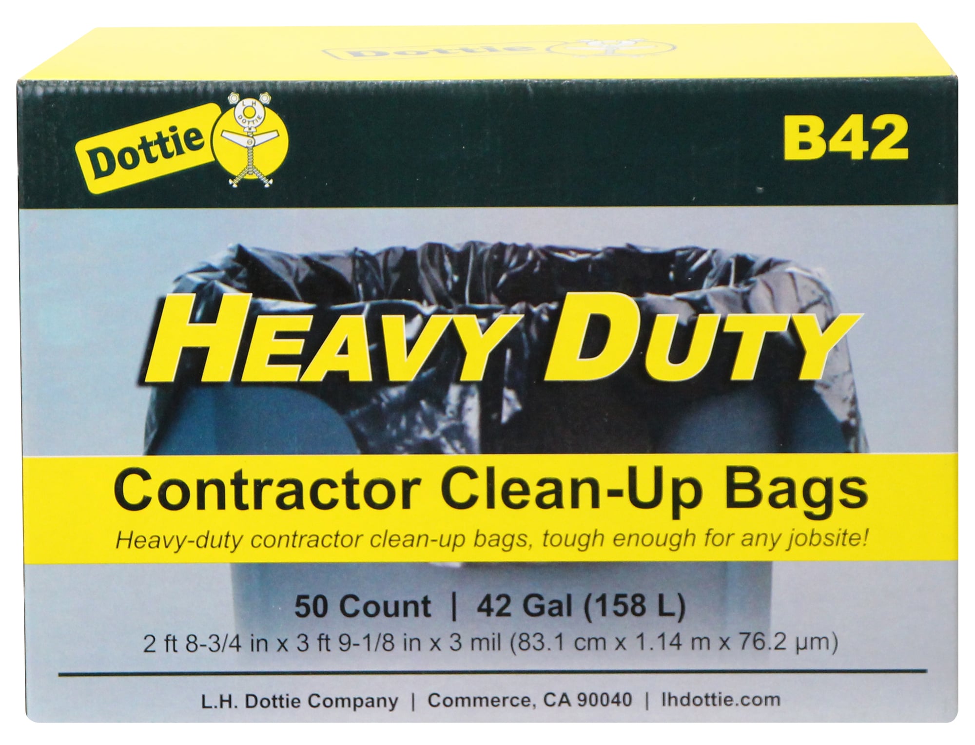 B42 Clean-Up Bag, 42 gal Capacity, 45-1/8 in L x 32-3/4 in W, Low-Density Polyethylene, Black