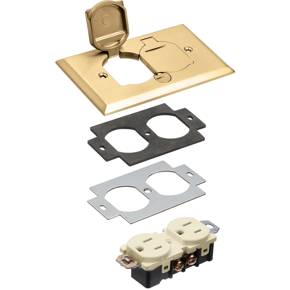 FLB5330MB Floor Box Cover With Gasket, Tamper-Resistant Receptacle, 5 in L x 2.9 in W, Brass
