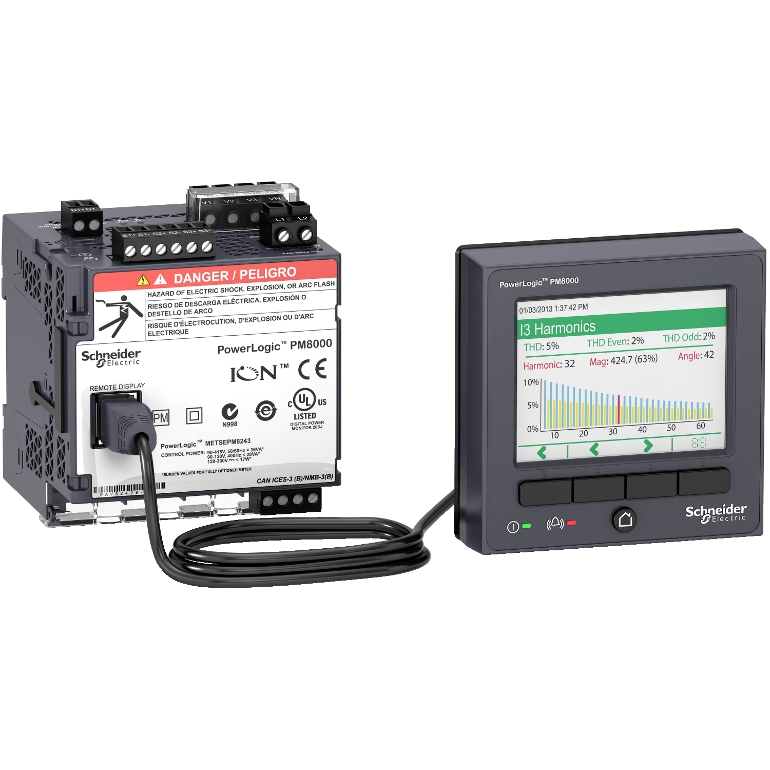 METSEPM8144 PM8000 Power Quality Meter, 90 to 415 VAC, 110 to 415 VDC, 10, 5, 1 A, 50, 60 Hz, 18 VA Power Rating