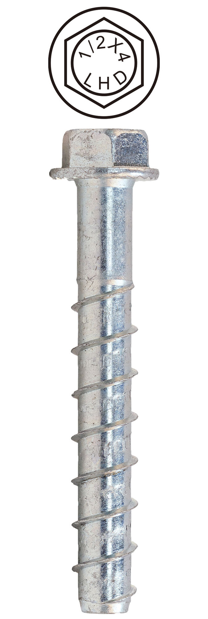 CSB12400 Concrete Screw Bolt, Case Hardened Low Carbon Steel, Zinc Plated