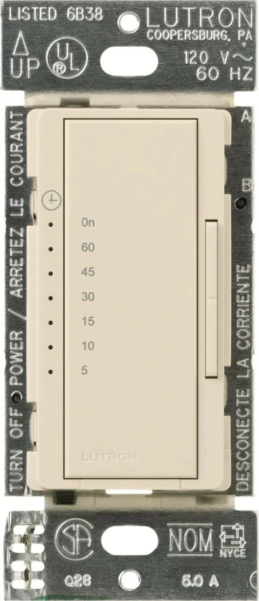 MA-T51MN-LA Maestro Countdown Timer Switch for Fans and Lights, Neutral Required, 150W LED, 3 Amp Fan, 1 Pole/Multi-Location, Light Almond