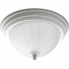 One-light close-to-ceiling with etched ribbed melon glass with center lock up in White finish.