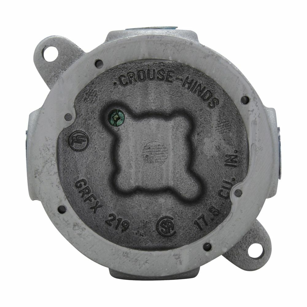 GRFX229 Round Tapped Outlet Box, 3/4 in, 27 cu-in Capacity, Aluminum Acrylic Painted/Electro-Galvanized