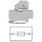 Feed-through/thru terminal block with 1-deck/level + fused-disconnect (lever type; 5x20mm) + btn. + built-in end plate (terminal is closed on both sides) - Wago (2202 TOPJOB S series) - Gray - 1 feed-through pole (1P) / 2-wires (1 push-in + 1 push-in) (1+1) - 2.5mm2 nominal cross-section - for 0.25mm2...4mm2 / for #22AWG...#12AWG - Rated current 6.3A - with Push-in CAGE CLAMP spring connections - DIN-35 rail (35 x 15 / 35 x 7.5) mounting (6.2mm width)
