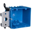 Two-Gang Adjustable New Work Outlet Box, Volume 34 Cubic Inches, Length 4 Inches, Width 3-5/8 Inches, Depth 3 Inches, Color Blue, Material PVC, Mounting Means up to 1-3/4 Inch Adjustable Bracket