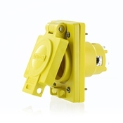 99W76-S Wetguard 3-Phase Grounding Locking Single Outlet, 480 V AC, 30 A, 3 Poles, 4 Wires, Yellow