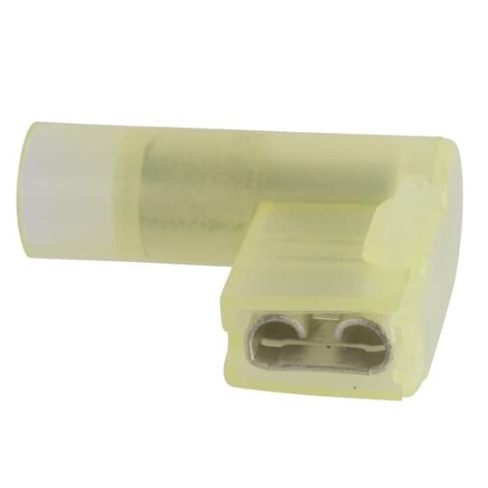 KNF10-250BFD-D Spec-Kon Barrel Flag Female Disconnect, 12 to 10 AWG Conductor, 0.25 in W x 0.032 in THK Tab, Brazed Seam/Funnel Entry/Internal Serration Barrel, Brass, Yellow, Fully Insulated