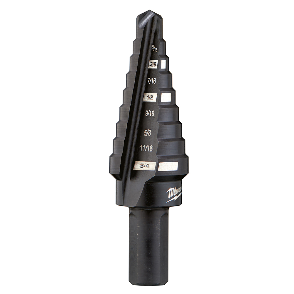 48-89-9203 Step Drill Bit, 1/4 in Dia Min Hole, 3/4 in Dia Max Hole, 9 Steps, HSS, 9 Hole Sizes, 3/8 in Shank