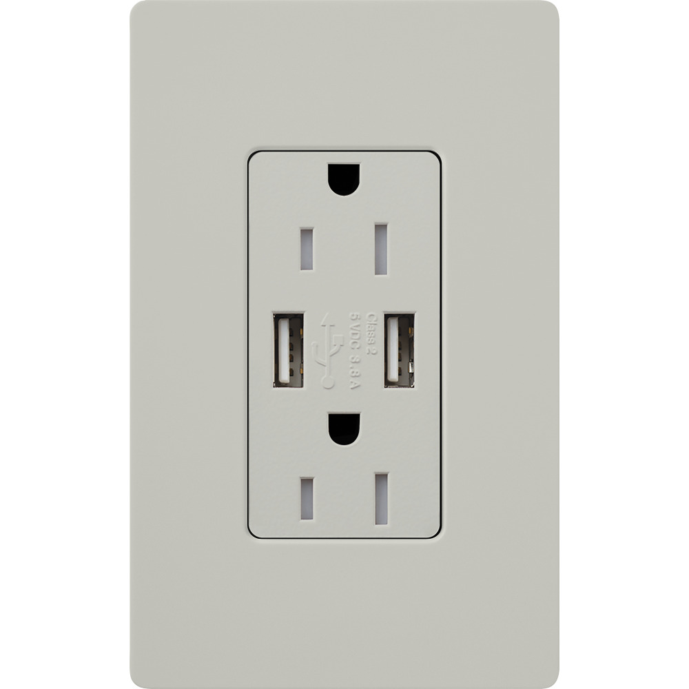 SCR-15-UBTR-PD Claro Tamper-Resistant USB-A Duplex Receptacle, Decorator-Style Outlet, 15 Amp, Self-Testing, Satin, Palladium