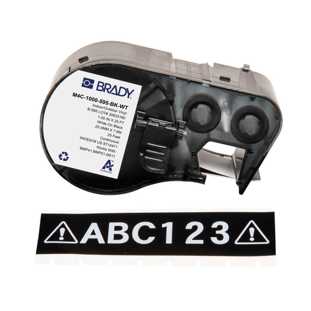 M4C-1000-595-BK-WT General Permanent Adhesive, 25 ft L x 1 in W, White on Black, B-595 Vinyl