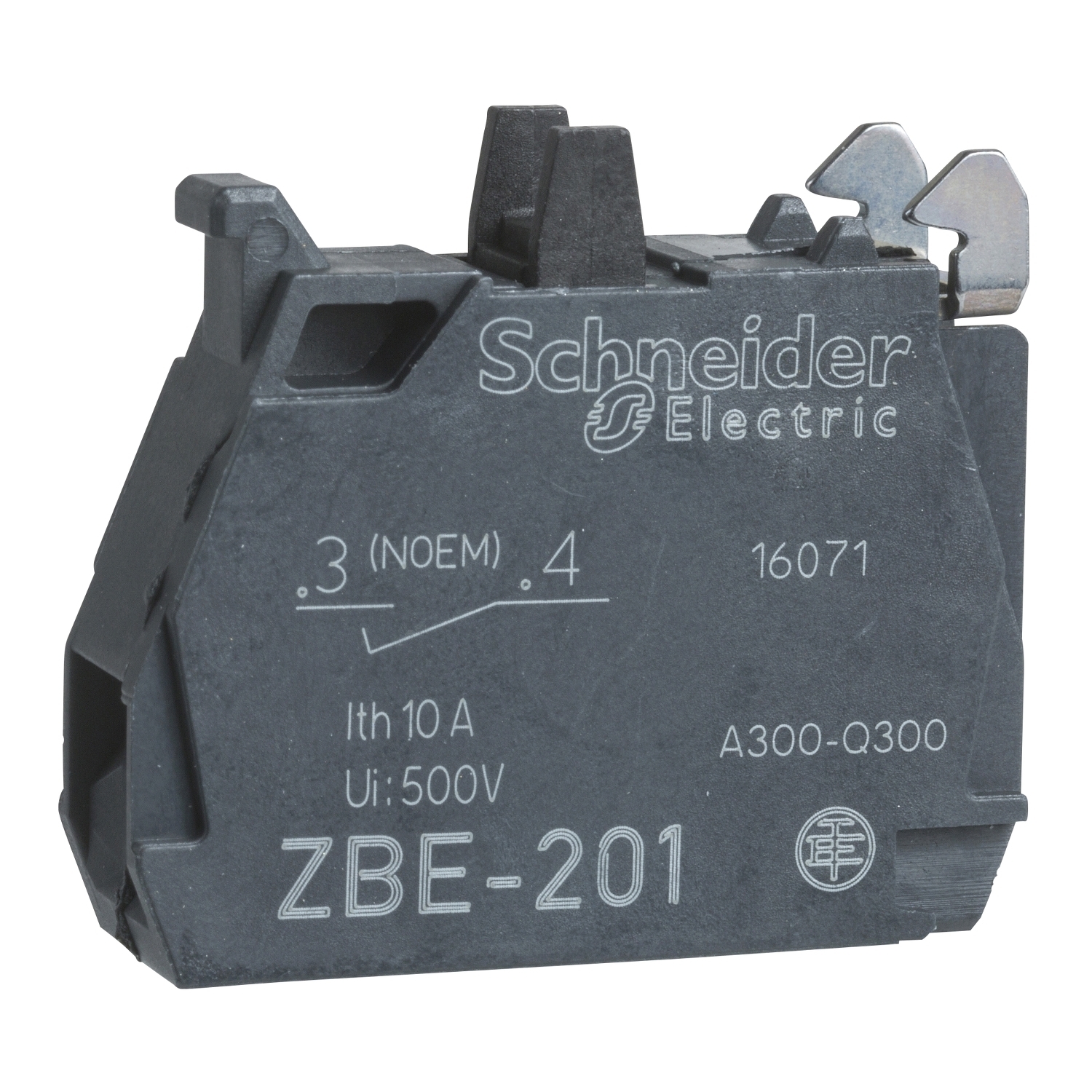 ZBE1016P Harmony Single Contact Block Assembly, 22 mm, 1NO Contact, 10 A at 600 V AC, A600 to Q600 Contact, Gold Flashed (Ag/Ni/Au) Contact, Momentary Action
