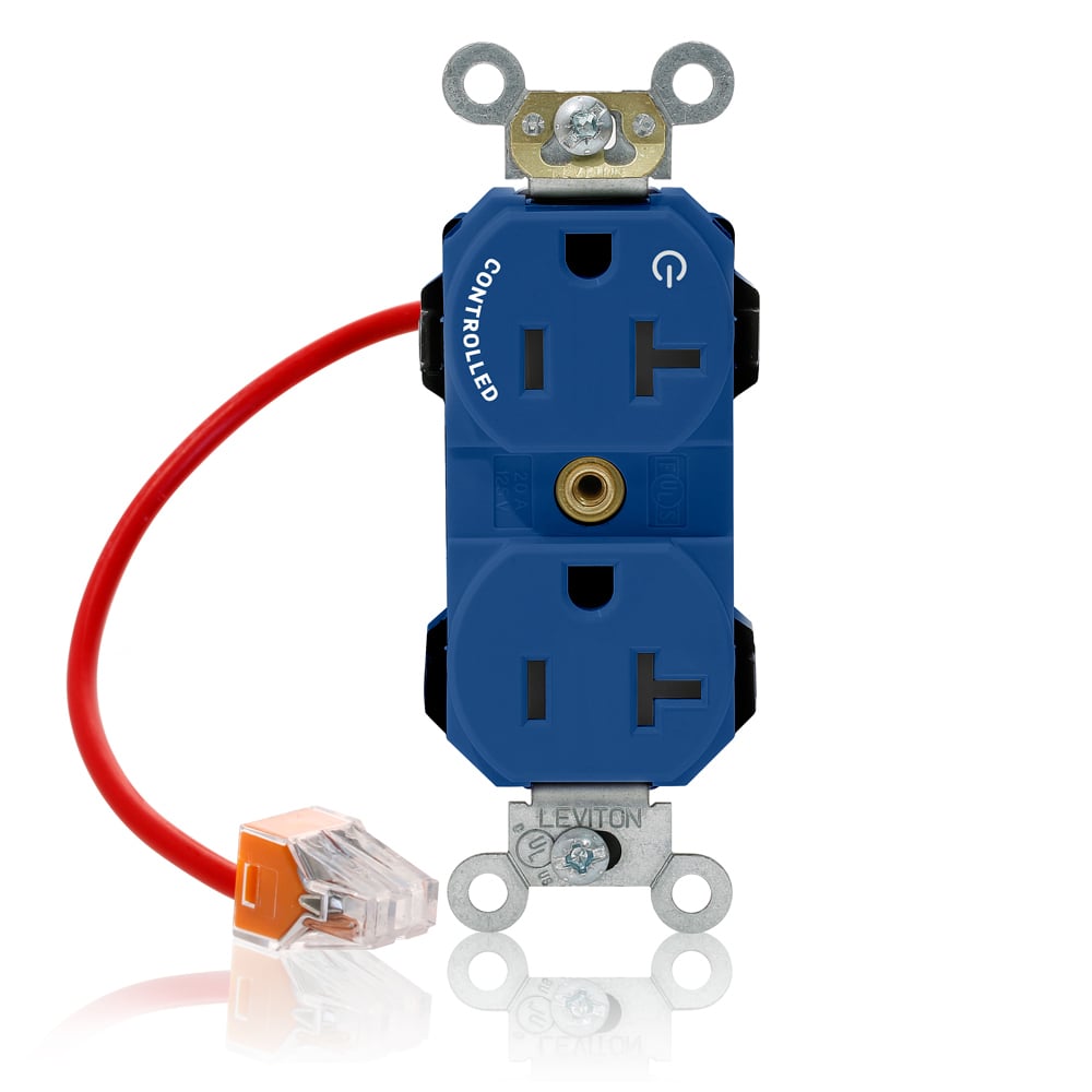 M5362-1CB Lev-Lok Duplex Heavy Duty Self-Grounding Smooth Face Standard Straight Blade Receptacle, 125 V AC, 20 A, 2 Poles, 3 Wires, Blue