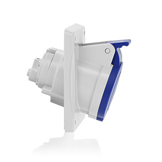 S216-R6 Splashproof Pin and Sleeve Receptacle, 200 to 250 V AC, 16 A, 2 Poles, 3 Wires, Blue