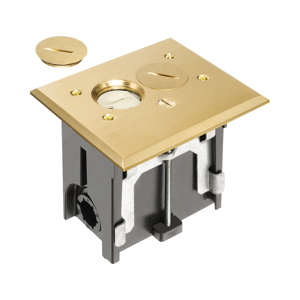 FLBA101MB Adjustable Floor Box With Metallic Cover, Threaded Blanks, Plastic, 18.3 cu-in Capacity, 1 Gangs, 2 Outlets, 4.25 in L x 5.155 in W x 4.031 in H