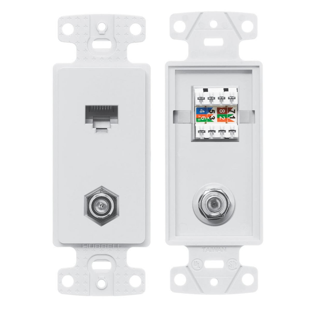 NS785W Female to Female Standard Molded-In Plate With F Connector and Cat5e Jack, Wall Mount