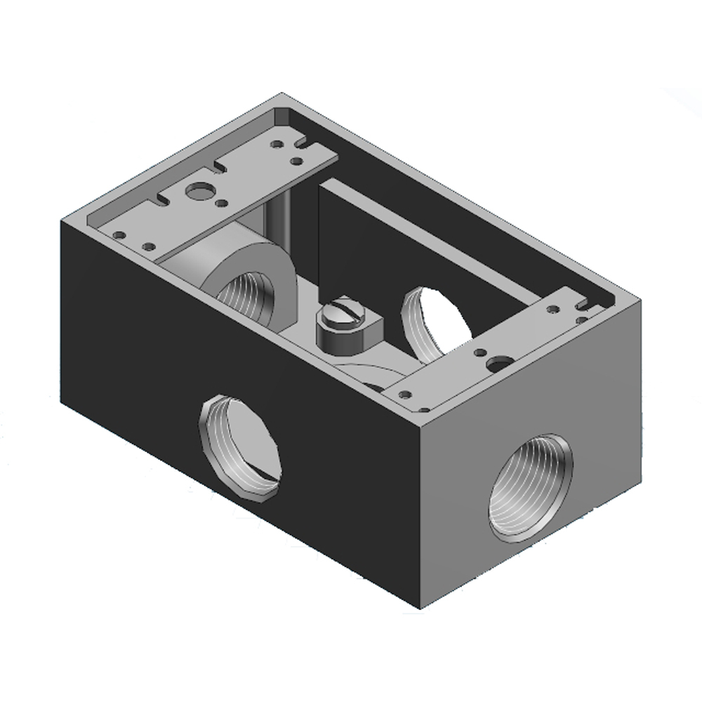1 Gang FS/FD Corrostall Aluminum, Box, Five 3/4 Inch Outlet Holes