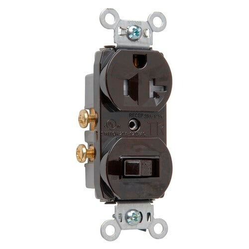 671TR 20 Amp, 120/125V Combination Single-Pole Switch and Single Receptacle, Brown