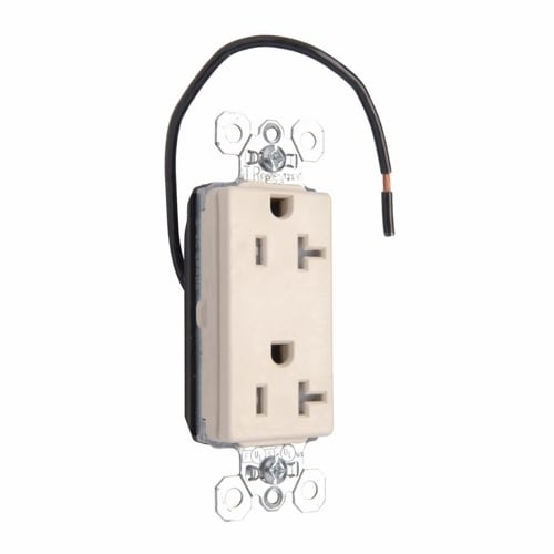 PTTR26362SCLA PlugTail Split Circuit Decorator Spec Grade Receptacle, 20 Amp, 125V, Light Almond