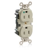 M8200-I 1-Phase Duplex Extra Heavy Duty Wide Body Straight Blade Receptacle, 125 V AC, 15 A, 2 Poles, 3 Wires, Ivory