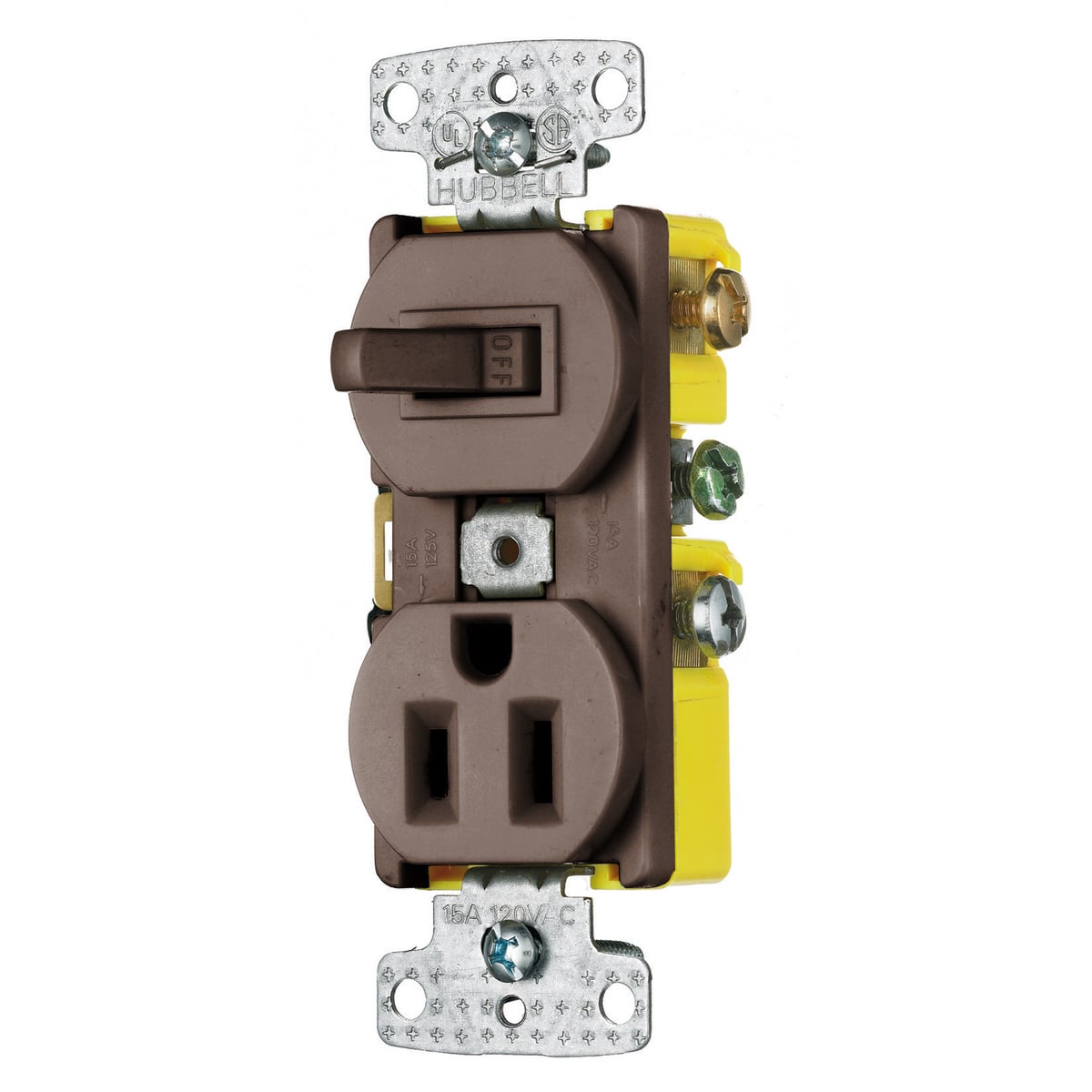 RC108 Traditional 2-Position Standard Traditional Switch And Receptacle, Electrical Ratings: 120/125 V AC, 15 A, 1800 W, 1 Poles, 3 Wires, Snap Switch Reset