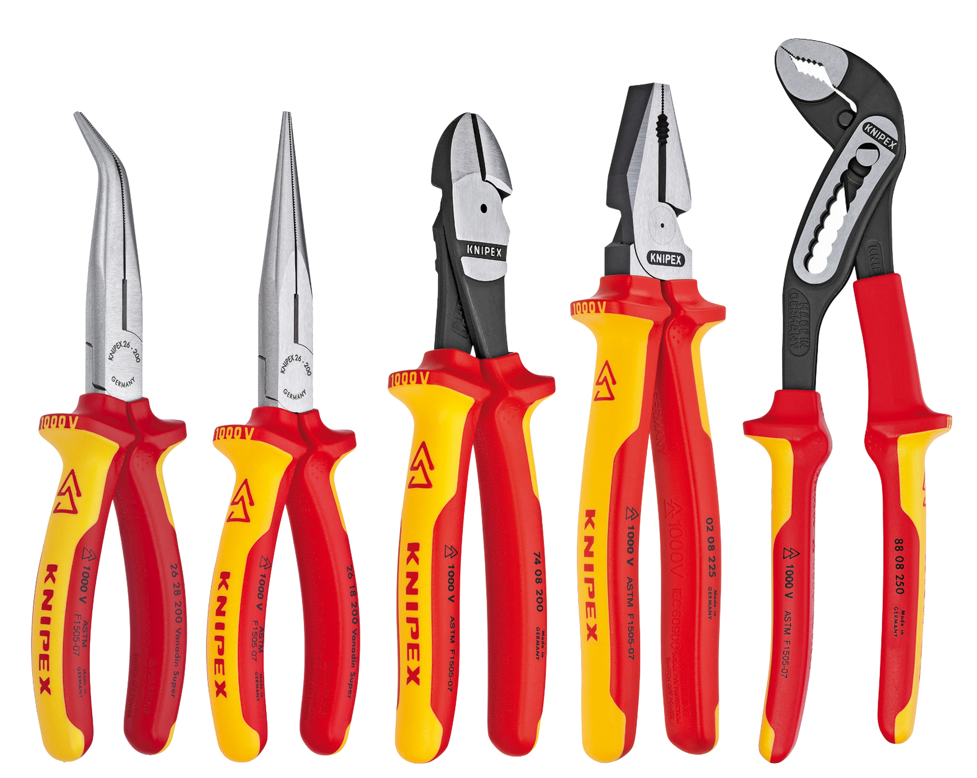 9K 00 80 142 US 9K Set Mixed Pliers, Combination, Diagonal Cutter, Long Nose, Tongue and Groove, 5 Pieces